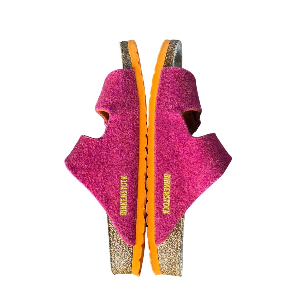 Birkenstock Arizona Shearling Pink Wool Felt Sandals Orange Sole Narrow 40 L9 M7 - Picture 5 of 10